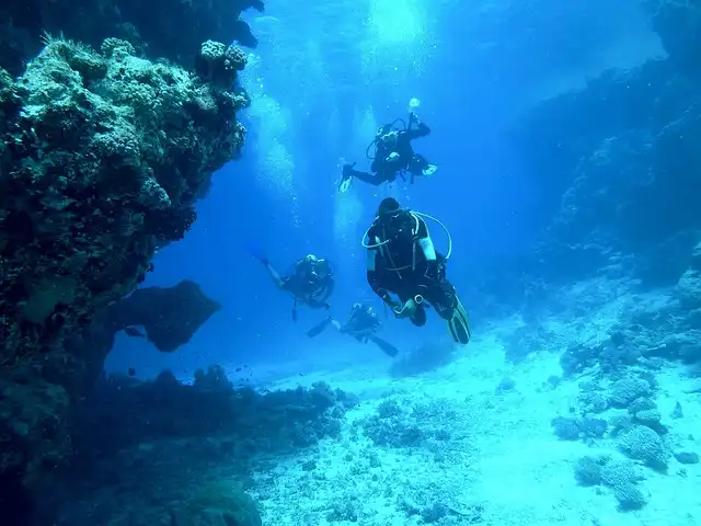 Scuba divers in the Maldives